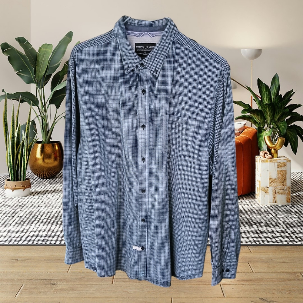 CODY JAMES 2XL BLUE CHECKED WESTERN BUTTON DOWN CASUAL SHIRT BUTTON DOWN…
